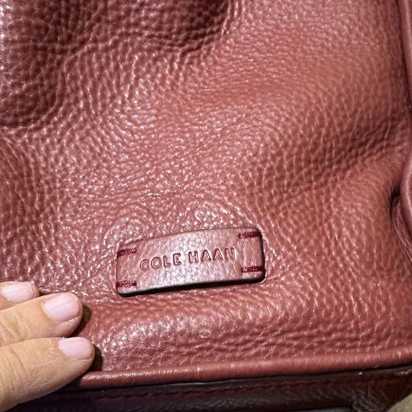 Cole Haan Burgundy Leather Tote with Tassel - Picture 12 of 14
